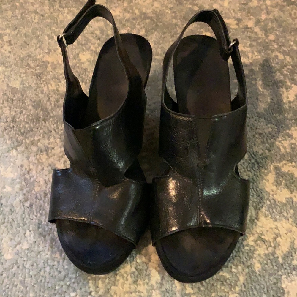 Black wedge sandals